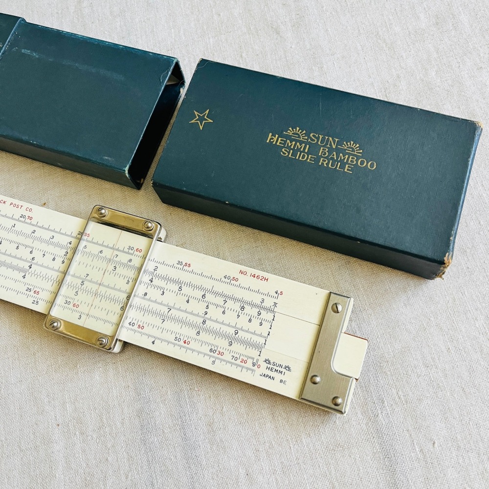 Vintage 1951 Sun Hemmi 1462H Bamboo Duplex Slide Rule Postrig w/ Box Japan May